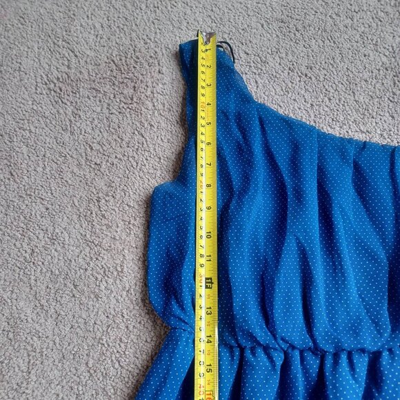 One Shoulder Dress Polka Dot Dress  Chiffon Blue White‎ Dot Sz S Fairycore - Picture 5 of 10